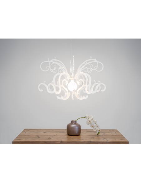 iPLEX - Super Gorgon Lampadario a sospensione in plexiglass bisabbiato bianco - arredo casa salotto sala ricevimenti - 150x87x15