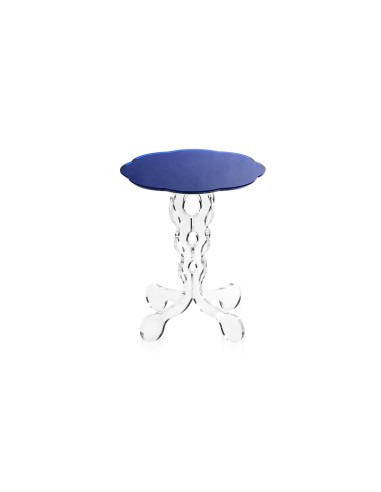 iPLEX - Tavolino da caffè stile Arabesco in plexiglass con base Trasparente tagliata al laser e ripiano blu. Made in Italy - 36x