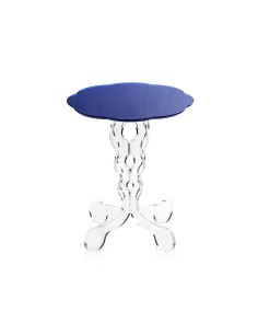 iPLEX - Tavolino da caffè stile Arabesco in plexiglass con base Trasparente tagliata al laser e ripiano blu. Made in Italy - 36x