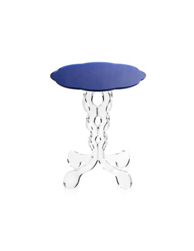 iPLEX - Tavolino da caffè stile Arabesco in plexiglass con base Trasparente tagliata al laser e ripiano blu. Made in Italy - 36x