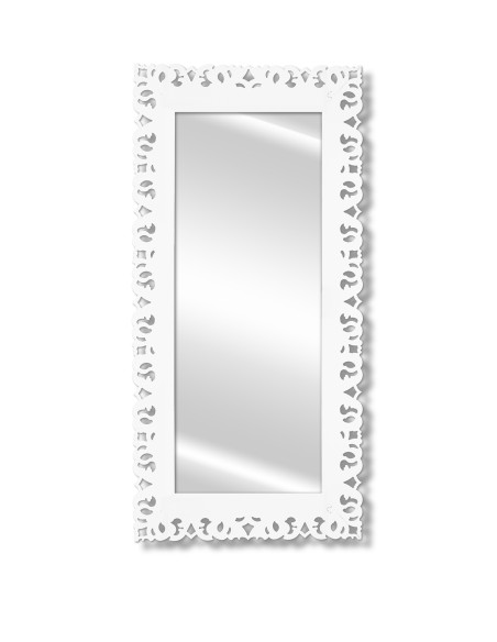 iPLEX - Narciso Specchio da parete con cornice in plexiglass bianca,intagli ricamo macramè,. Made in Italy - bianco - 85,5x185,5