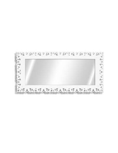 iPLEX - Narciso Specchio da parete con cornice in plexiglass bianca,intagli ricamo macramè,. Made in Italy - bianco - 85,5x185,5