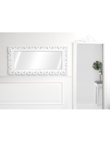 iPLEX - Narciso Specchio da parete con cornice in plexiglass bianca,intagli ricamo macramè,. Made in Italy - bianco - 85,5x185,5