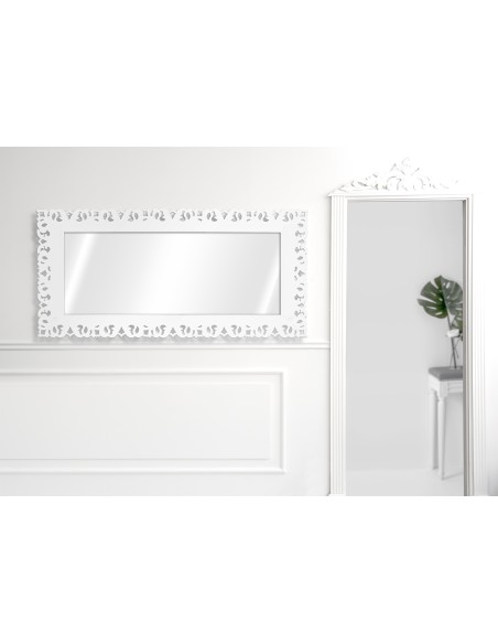 iPLEX - Narciso Specchio da parete con cornice in plexiglass bianca,intagli ricamo macramè,. Made in Italy - bianco - 85,5x185,5