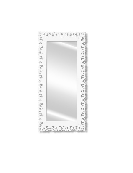 iPLEX - Narciso Specchio da parete con cornice in plexiglass bianca,intagli ricamo macramè,. Made in Italy - bianco - 85,5x185,5