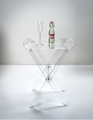 iPLEX - Pliè Tavolino con ripiano vassoio in plexiglass Trasparente richiudibile. Made in Italy - arredamento casa cucina soggio