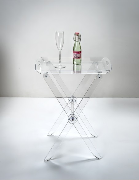 iPLEX - Pliè Tavolino con ripiano vassoio in plexiglass Trasparente richiudibile. Made in Italy - arredamento casa cucina soggio