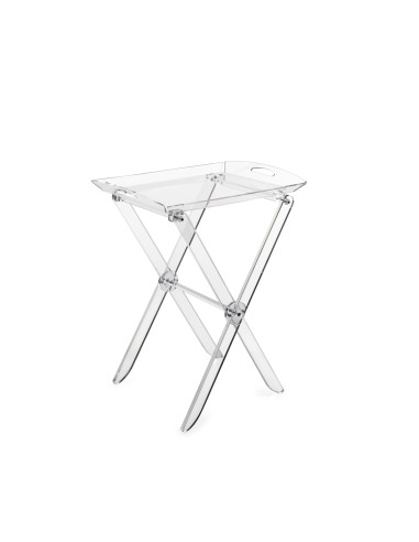 iPLEX - Pliè Tavolino con ripiano vassoio in plexiglass Trasparente richiudibile. Made in Italy - arredamento casa cucina soggio