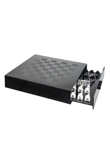 iPLEX - Magnus Scacchiera Dama in plexiglass PMMA nero con cassetto porta pedine - arredamento casa salotto Made in Italy - nero