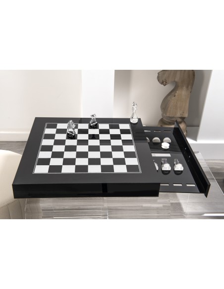 iPLEX - Magnus Scacchiera Dama in plexiglass PMMA nero con cassetto porta pedine - arredamento casa salotto Made in Italy - nero