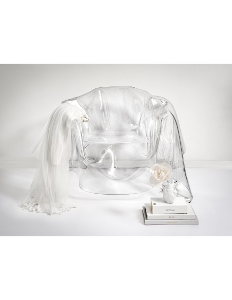 iPLEX - Drappeggi Poltrona in plexiglass PMMA Trasparente drappeggiata interamente a mano. - 108,0x45/76x103,0 - 108,0x45/76x103