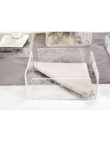 iPLEX Design - Etiquette Porta Tovaglioli Orizzontale Maiolica Trasparente - Bianco in plexiglass - Trasparente/bianco - 22x7,5x