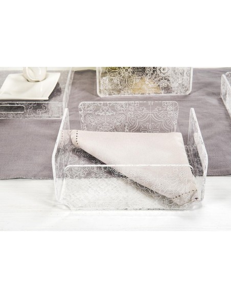 iPLEX Design - Etiquette Porta Tovaglioli Orizzontale Maiolica Trasparente - Bianco in plexiglass - Trasparente/bianco - 22x7,5x