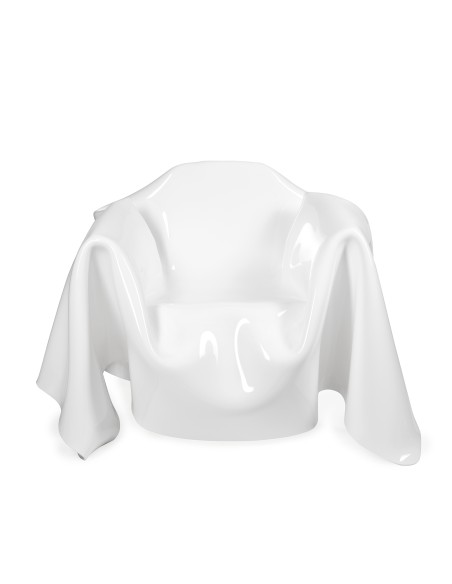 iPLEX - Poltrona per casa salotto linea Drappeggi in plexiglass PMMA color bianco latte - 108,0x45/76x103,0 - 108,0x45/76x103,0 
