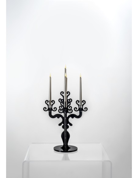 iPLEX - Candelabro linea Vittoriale design rinascimentale con 5 braccia in plexiglass nero pieno. - arredamento casa salotto sal