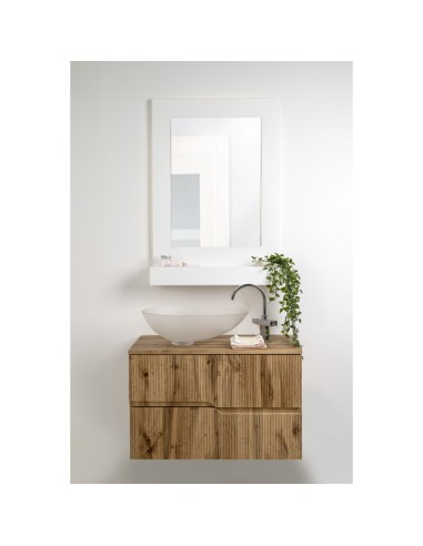 iPLEX Design - Calipso Composizione Mobile Rovere E Lavabo Satinato in melanimico antigraffio/plexiglass - rovere/bianco satinat