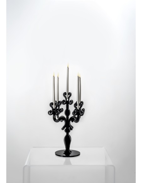 iPLEX - Candelabro linea Vittoriale design rinascimentale con 5 braccia in plexiglass nero pieno. - arredamento casa salotto sal