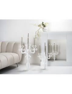 iPLEX - Candelabro linea Vittoriale design rinascimentale con 5 braccia in plexiglass bianco opalino. - arredamento casa salotto 2