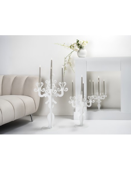 iPLEX - Candelabro linea Vittoriale design rinascimentale con 5 braccia in plexiglass bianco opalino. - arredamento casa salotto