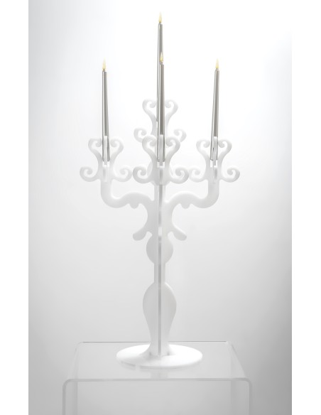 iPLEX - Candelabro linea Vittoriale design rinascimentale con 5 braccia in plexiglass bianco opalino. - arredamento casa salotto