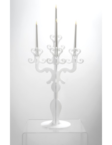 iPLEX - Candelabro linea Vittoriale design rinascimentale con 5 braccia in plexiglass bianco opalino. - arredamento casa salotto