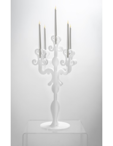 iPLEX - Candelabro linea Vittoriale design rinascimentale con 5 braccia in plexiglass bianco opalino. - arredamento casa salotto