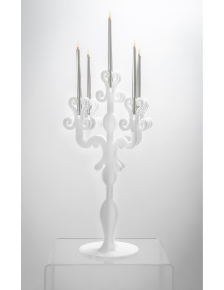 iPLEX - Candelabro linea Vittoriale design rinascimentale con 5 braccia in plexiglass bianco opalino. - arredamento casa salotto