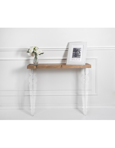 iPLEX - Maugenio Console Comodino con ripiano in legno naturale opaco, gambe in plexiglass Trasparente,. Made in Italy - Traspar
