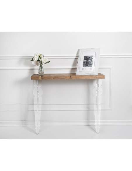 iPLEX - Maugenio Console Comodino con ripiano in legno naturale opaco, gambe in plexiglass Trasparente,. Made in Italy - Traspar