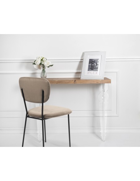 iPLEX - Maugenio Console Comodino con ripiano in legno naturale opaco, gambe in plexiglass Trasparente,. Made in Italy - Traspar