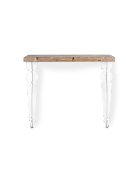 iPLEX - Maugenio Console Comodino con ripiano in legno naturale opaco, gambe in plexiglass Trasparente,. Made in Italy - Traspar
