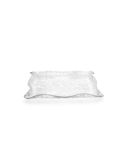 iPLEX Design - Drappeggi Vuotatasche Quadrato Trasparente con decorazione Pizzo Leavers in plexiglass - Trasparente/bianco - 23x