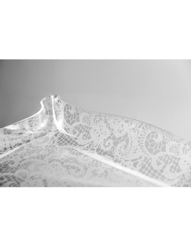 iPLEX Design - Drappeggi Vuotatasche Quadrato Trasparente con decorazione Pizzo Leavers in plexiglass - Trasparente/bianco - 23x