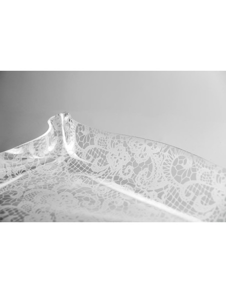 iPLEX Design - Drappeggi Vuotatasche Quadrato Trasparente con decorazione Pizzo Leavers in plexiglass - Trasparente/bianco - 23x