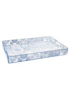 iPLEX Design - Etiquette Vassoio Grande Trasparente - Azzurro Maiolica Azulejos in plexiglass - Trasparente/azzurro - 45,5x5x32 