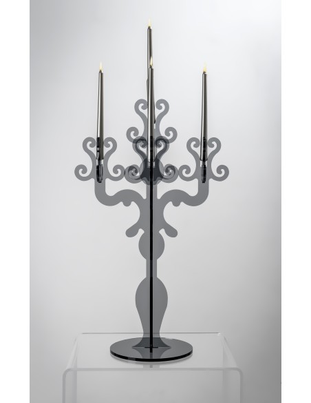 iPLEX - Candelabro linea Vittoriale design rinascimentale con 5 braccia in plexiglass fumè Trasparente. - arredamento casa salot