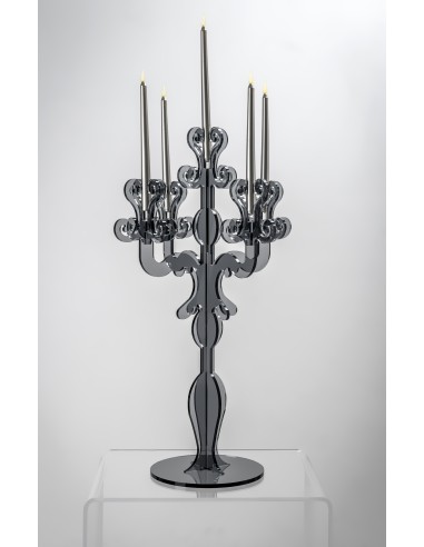 iPLEX - Candelabro linea Vittoriale design rinascimentale con 5 braccia in plexiglass fumè Trasparente. - arredamento casa salot