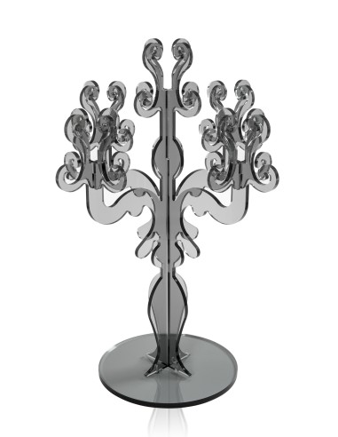 iPLEX - Candelabro linea Vittoriale design rinascimentale con 5 braccia in plexiglass fumè Trasparente. - arredamento casa salot