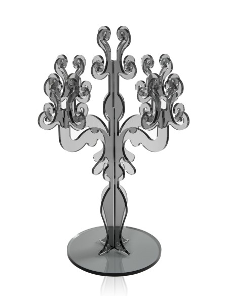 iPLEX - Candelabro linea Vittoriale design rinascimentale con 5 braccia in plexiglass fumè Trasparente. - arredamento casa salot