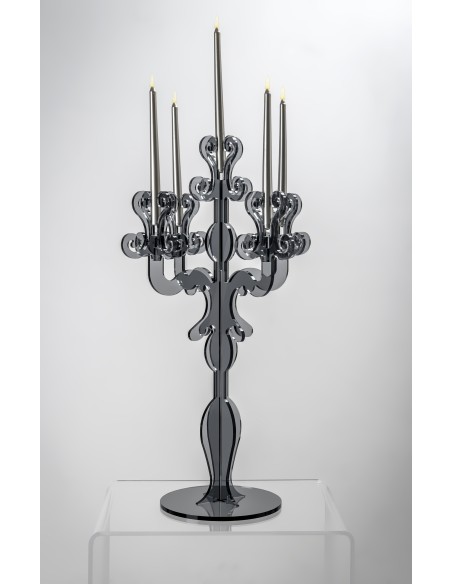 iPLEX - Candelabro linea Vittoriale design rinascimentale con 5 braccia in plexiglass fumè Trasparente. - arredamento casa salot