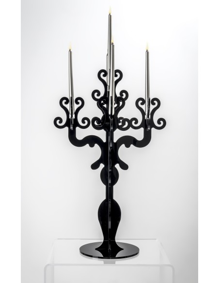 iPLEX - Candelabro linea Vittoriale design rinascimentale con 5 braccia in plexiglass nero pieno. - arredamento casa salotto sal