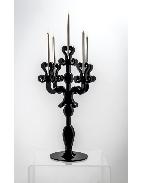 iPLEX - Candelabro linea Vittoriale design rinascimentale con 5 braccia in plexiglass nero pieno. - arredamento casa salotto sal