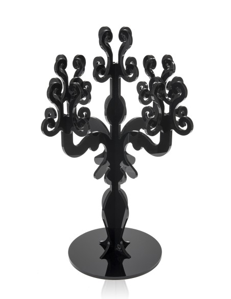 iPLEX - Candelabro linea Vittoriale design rinascimentale con 5 braccia in plexiglass nero pieno. - arredamento casa salotto sal