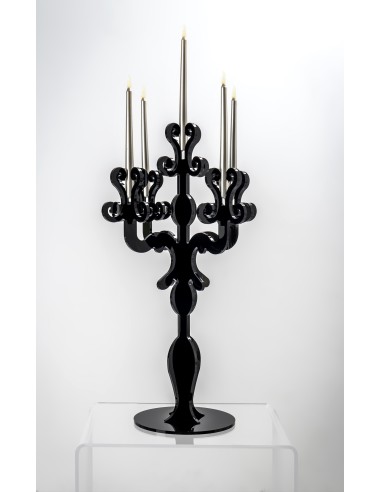 iPLEX - Candelabro linea Vittoriale design rinascimentale con 5 braccia in plexiglass nero pieno. - arredamento casa salotto sal