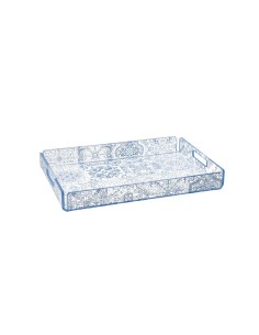 iPLEX Design - Etiquette Vassoio Piccolo Trasparente - Azzurro Maiolica Azulejos in plexiglass - Trasparente/azzurro - 33x4x23 c