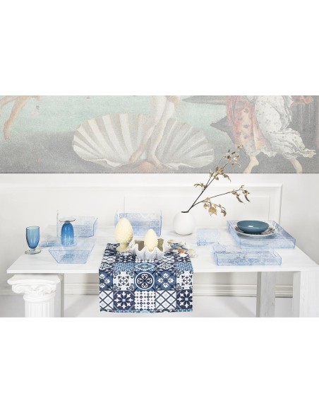 iPLEX Design - Etiquette Vassoio Piccolo Trasparente - Azzurro Maiolica Azulejos in plexiglass - Trasparente/azzurro - 33x4x23 c