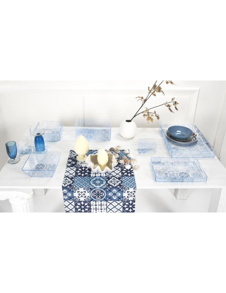 iPLEX Design - Etiquette Vassoio Piccolo Trasparente - Azzurro Maiolica Azulejos in plexiglass - Trasparente/azzurro - 33x4x23 c