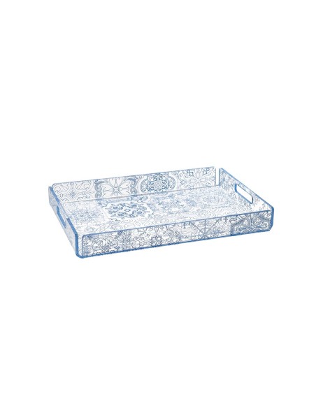 iPLEX Design - Etiquette Vassoio Piccolo Trasparente - Azzurro Maiolica Azulejos in plexiglass - Trasparente/azzurro - 33x4x23 c