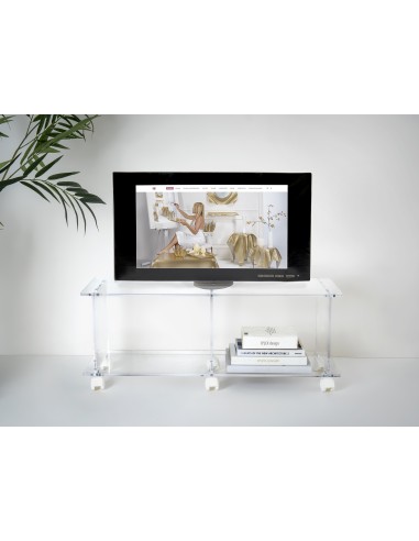 iPLEX - Mobile Porta TV polifunzionale linea Imago in plexiglass Trasparente a 2 scompartimenti e 4 ruote sottostanti. - 100x40x