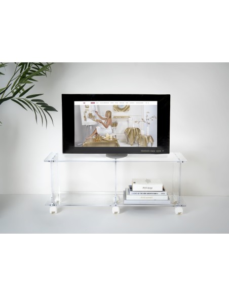 iPLEX - Mobile Porta TV polifunzionale linea Imago in plexiglass Trasparente a 2 scompartimenti e 4 ruote sottostanti. - 100x40x
